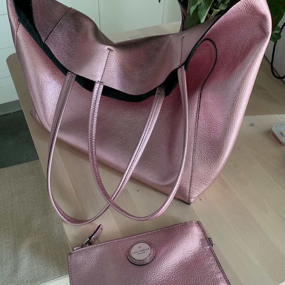 Coccinelle metallic pink shopper